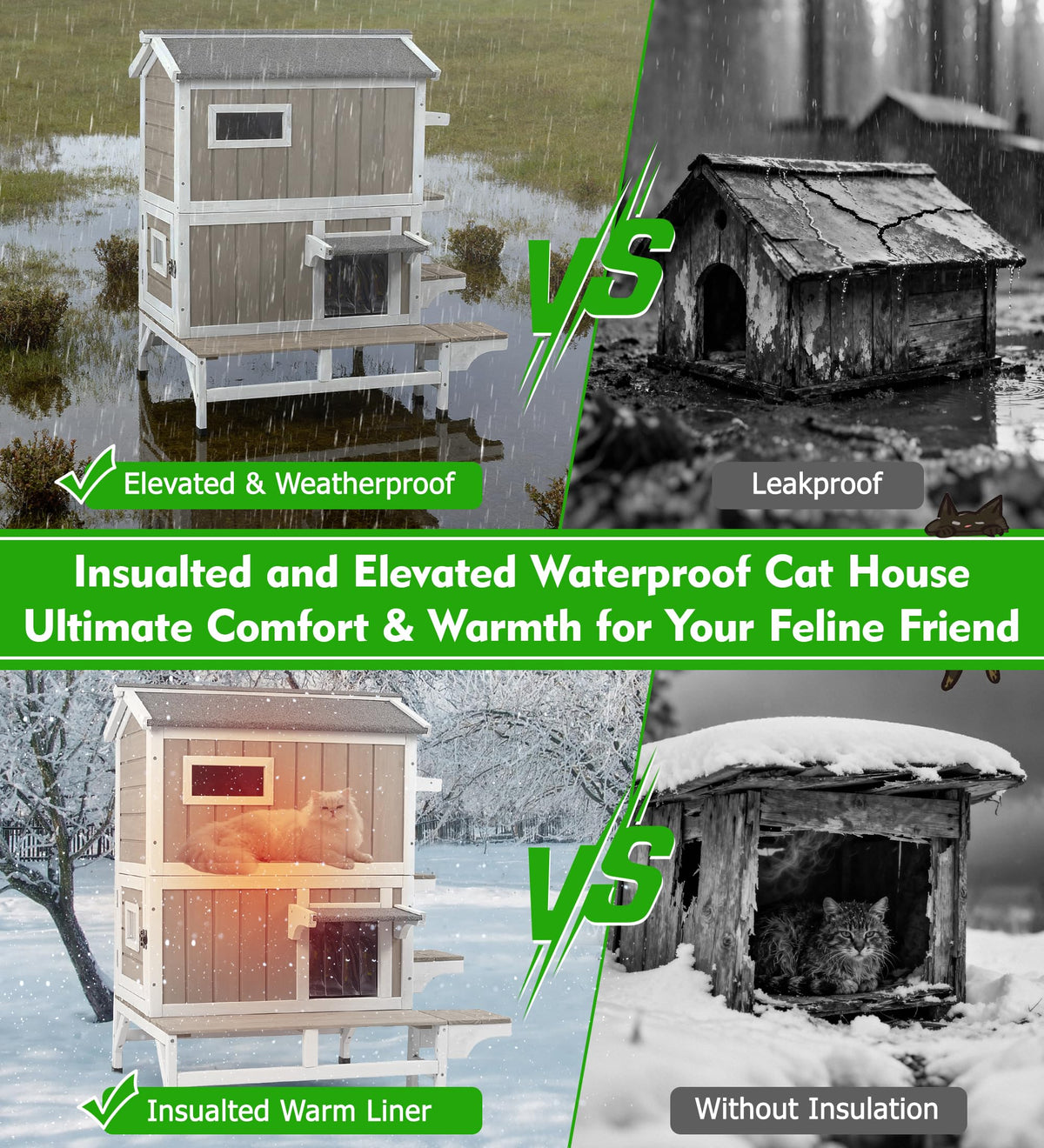 Weatherproof 2 Story Wooden Cat House B1235
