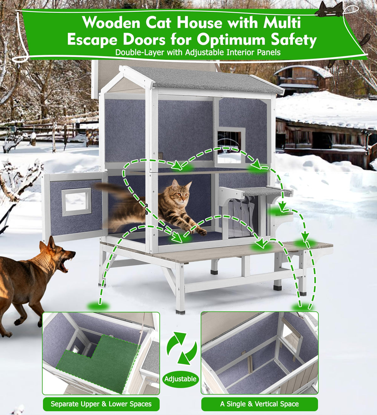 Weatherproof 2 Story Wooden Cat House B1235