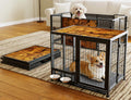 Heavy Duty Foldable Dog Crate with Wheels & Feeding Bowls M596
