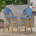 29.5" Outdoor PE Rattan Bar Stool, Dark Teal and White, Set of 2 L400