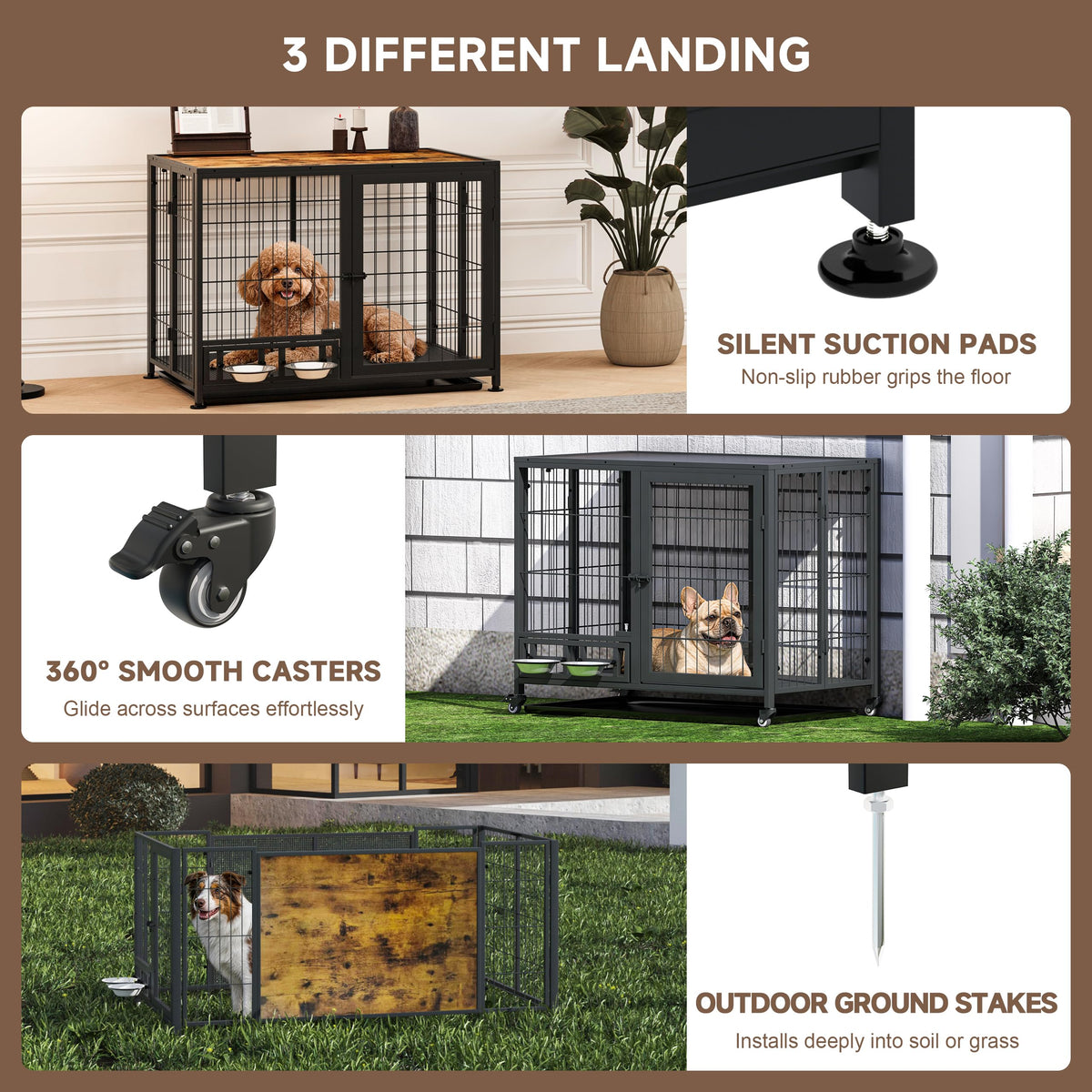 Heavy Duty Foldable Dog Crate with Wheels & Feeding Bowls M596